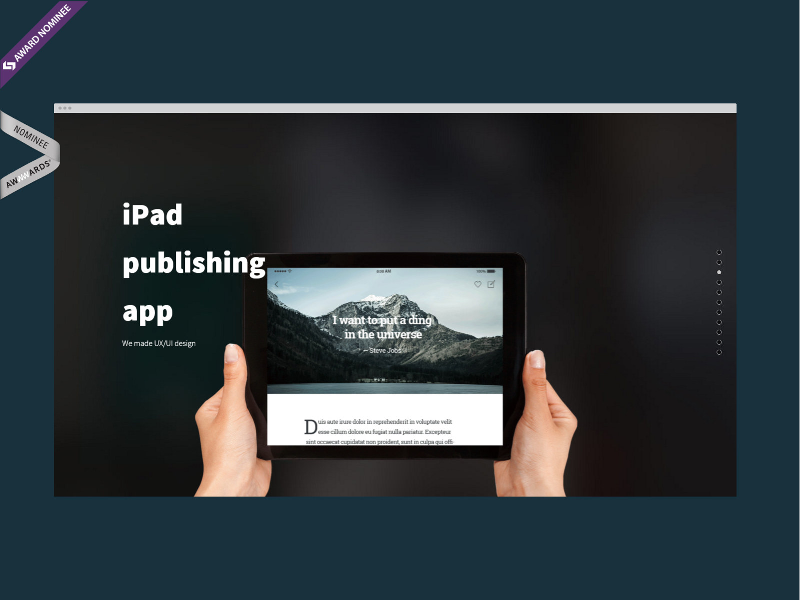  Peaks template was featured as one of best one page websites at Onepagelove:  https://onepagelove.com/peaks  