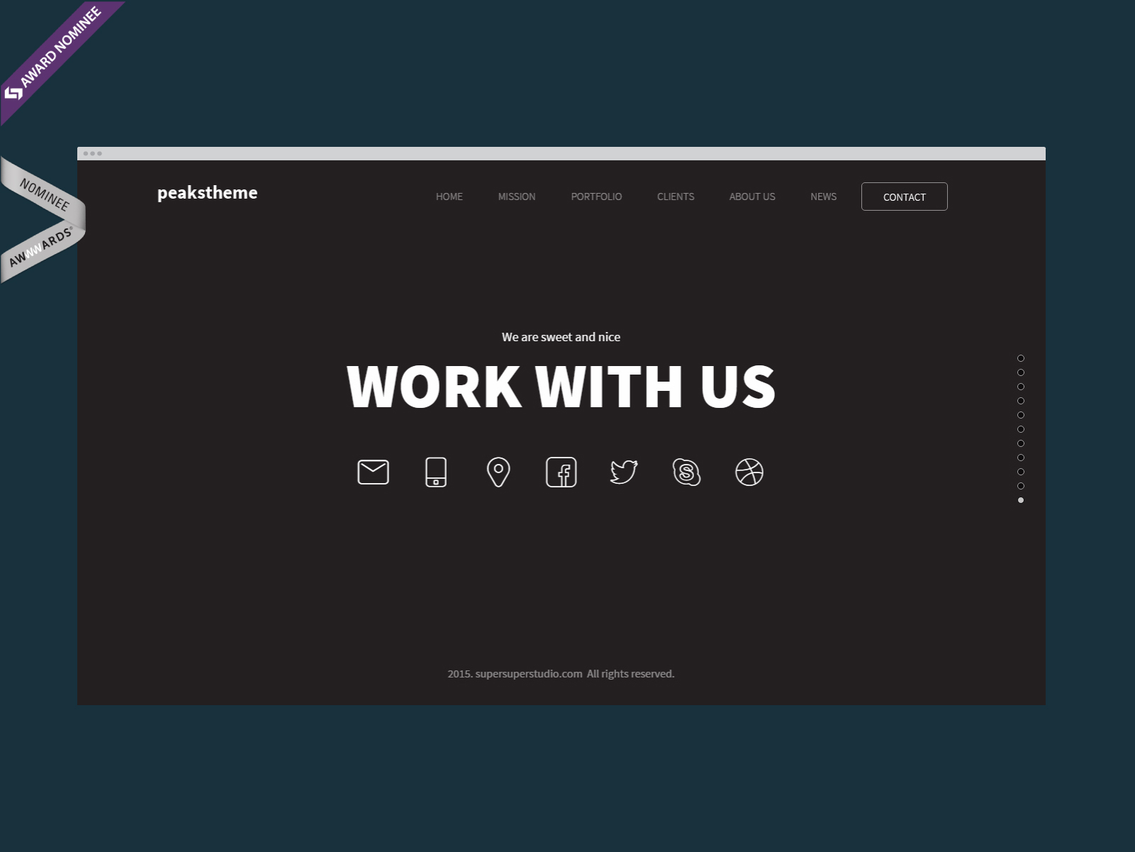  The project was self-initiated and created in collaboration with the front-end developer.&nbsp;  Direct link to template:  www.supersuperstudio.com/peaks  